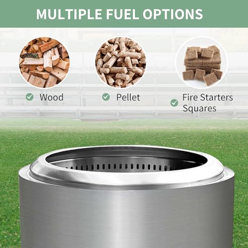 Silver Portable Solo Stove Bonfire with Removable Ash Pan,Firepits with Bottom Vents,19 Inch Smokeless Firepit Outdoor by Wood or Pellet Burning,for Outside Patio and Camping,Stainless Steel