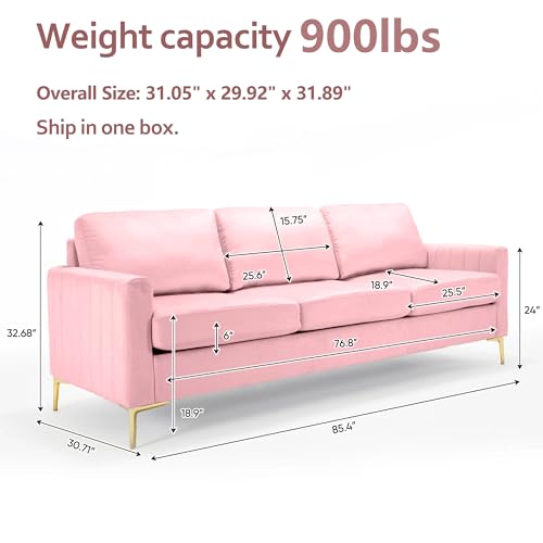Pink Couches for Living Room Set, Comfy Tufted Velvet Couch Sofa Set Muebles Para Sala Modernos Juego De Sala Modern Living Room Furniture Sets 3 Piece ( 3 Seater Couch and Loveseat and Chair)
