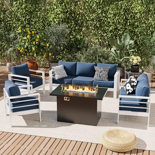 UDPATIO 8 Piece Aluminum Patio Furniture Set, Oversized Modern Outdoor Furniture Set with Olefin Fabric Cushion for Patio Deck Backyard, Dark Grey(with Waterproof Covers)