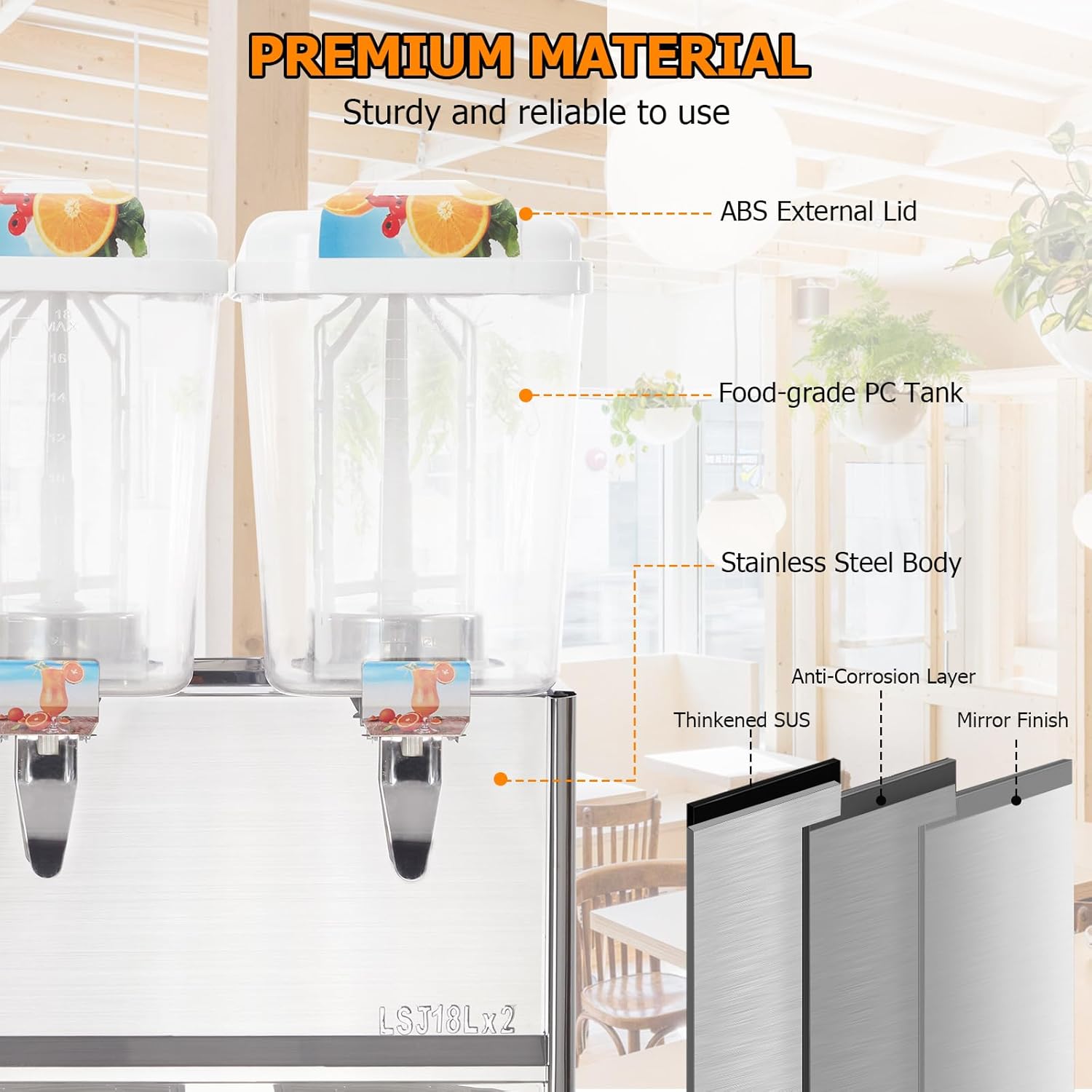 Commercial Beverage Dispenser, Garvee 2 Tanks 9.5 Gallon 36L Commercial Juice Dispenser, 18 Liter Per Tank, 280W Stainless Steel Food Grade Ice Tea Drink Dispenser with Thermostat Controlle