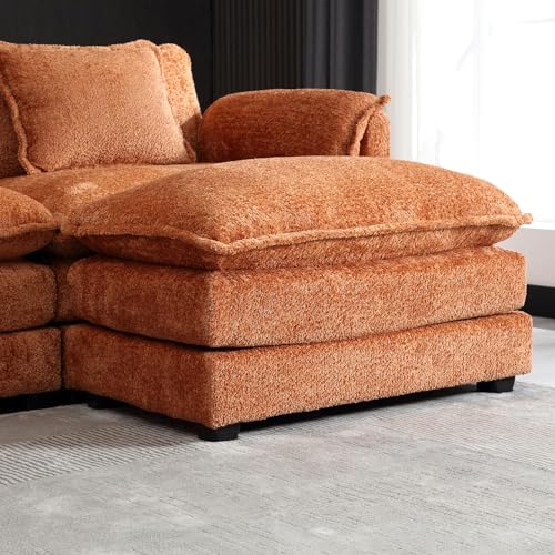 U-Shaped Oversized Chenille Upholstered Modular Sectional Sofa Modern Deep Seat Reversible Chaises Cloud Couch Convertible Living Room Sleeper Sofabed with Movable Ottomans for Home, Apartment