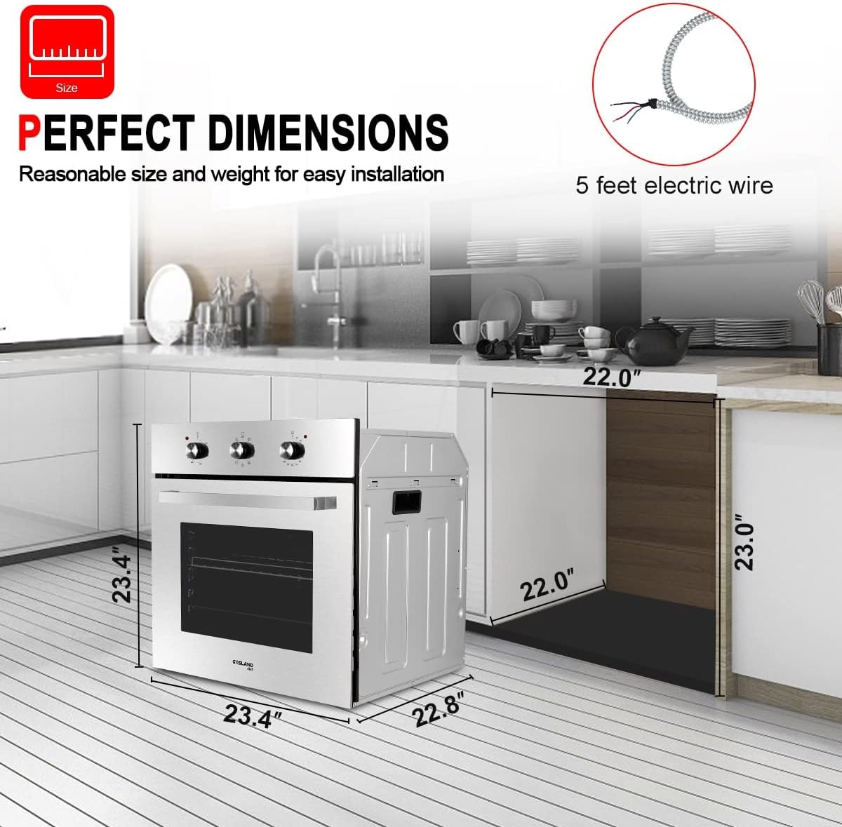 GASLAND Chef ES609MS 24" Built-in Electric Wall Oven + 36'' Professional Slide-in Natural Gas Rangetop Pro RT3606