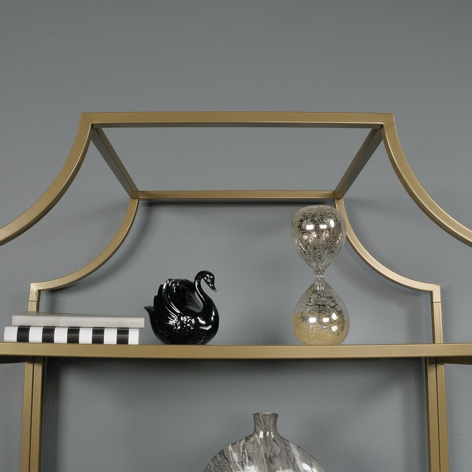 Sauder International Lux Bookcase/ book shelf, Satin Gold finish