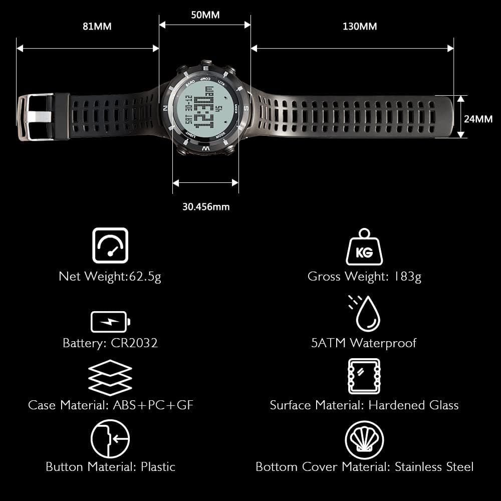 EZON Digital Watch Altimeter Barometer Compass Climbing Trekking Camping Sport Waterproof Military Watch Outdoor Hiking Watch H001H13