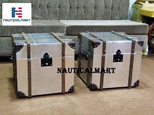 Aluminum Trunk Coffee Table Bedside Night Stand Aviator End Side Table Aircraft Airman Style Living Room Home Office Furniture (2 Trunk)