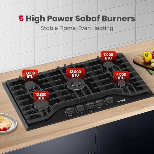 GASLAND Chef 5 Burners Gas Cooktop with Reversible Cast Iron Grill/Griddle