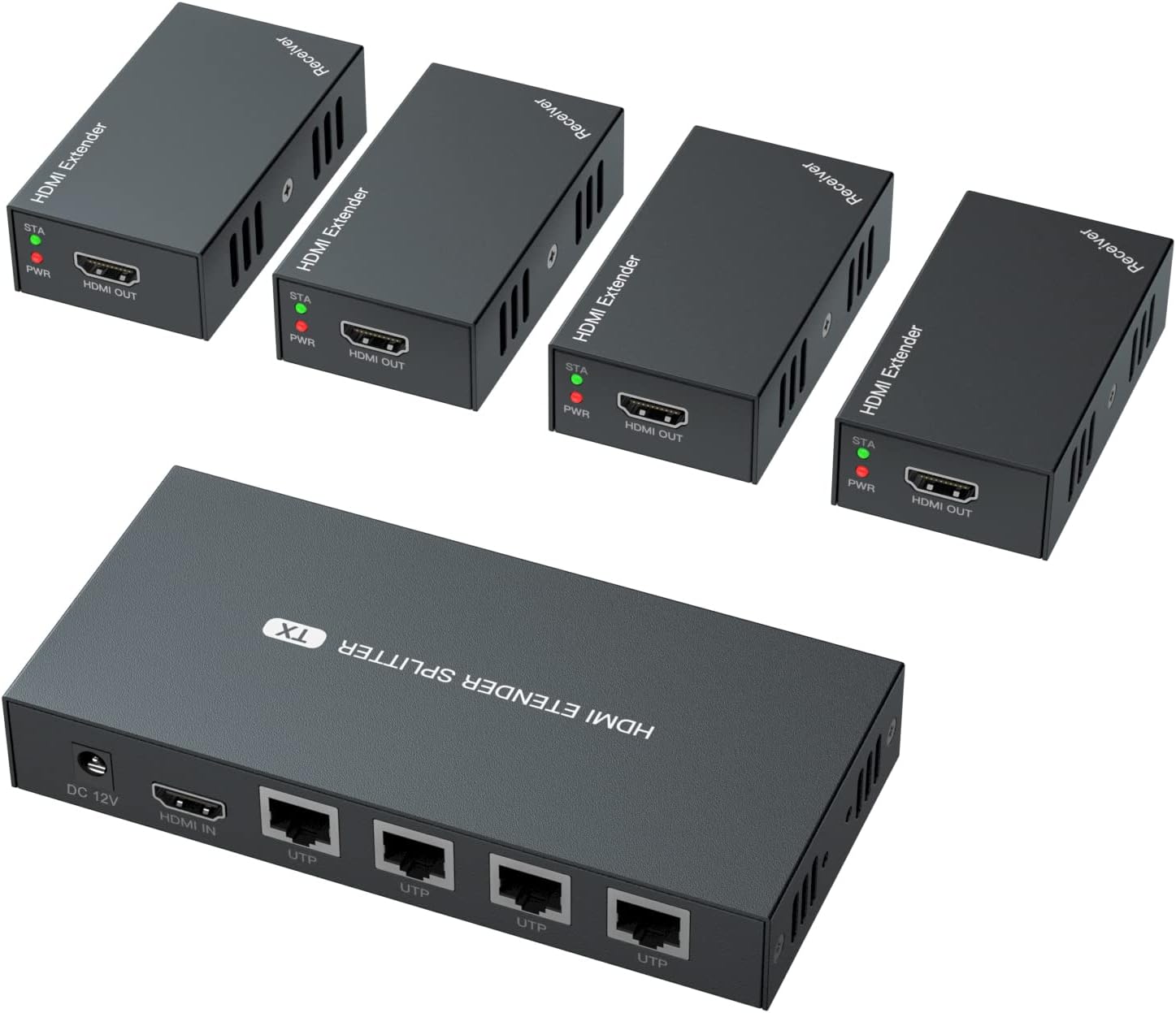 HDMI Extender Splitter 1x2 1080P@60Hz Over Cat 5E/6/7 Ethernet Cable 50m (165ft) Support 2 HDMI loopout EDID Copy POC Function (1 in 2 Out)