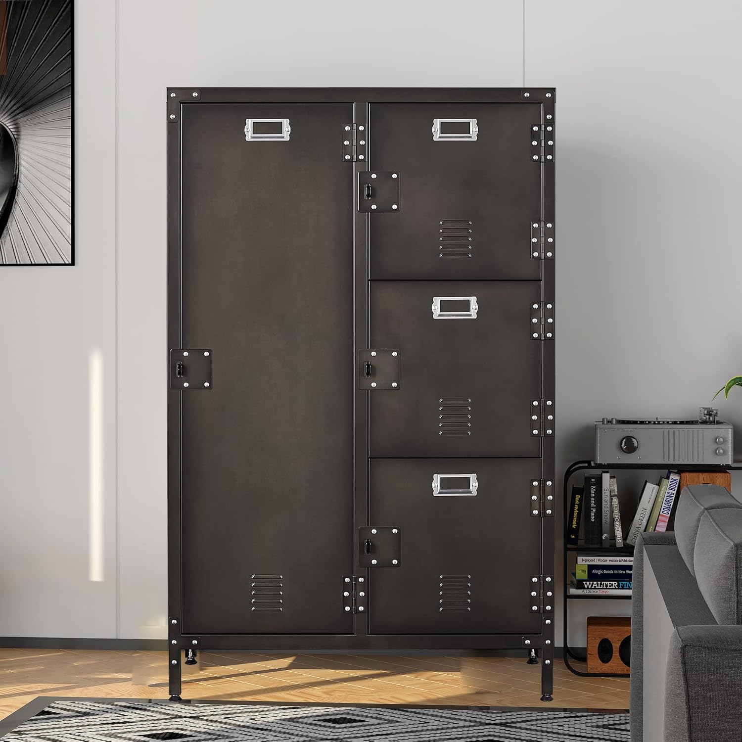 Metal Storage Cabinet, Storage Locker Employees Locker with 4 Doors, 55" Height Steel Cabinet with Lockable Doors, Storage Cabinet with Adjustable Feet for Home Office Gym.