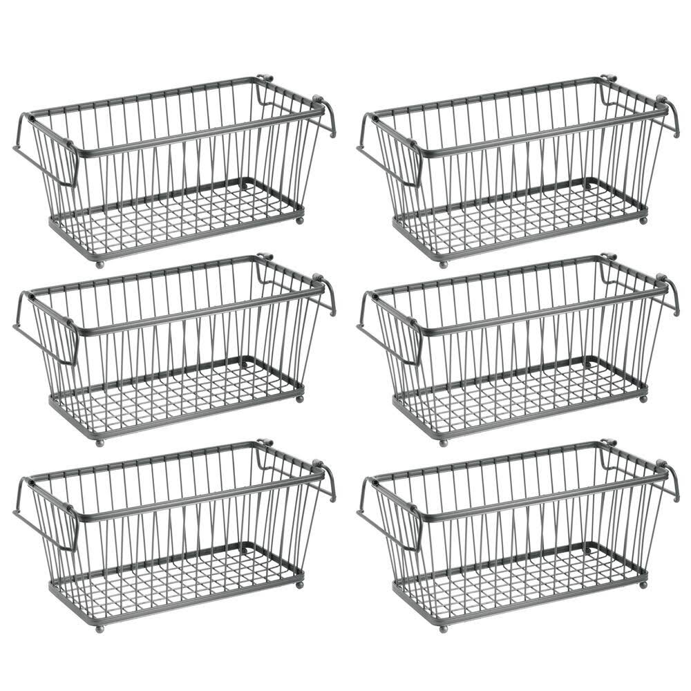 mDesign Stackable Metal Food Storage Basket with Handles