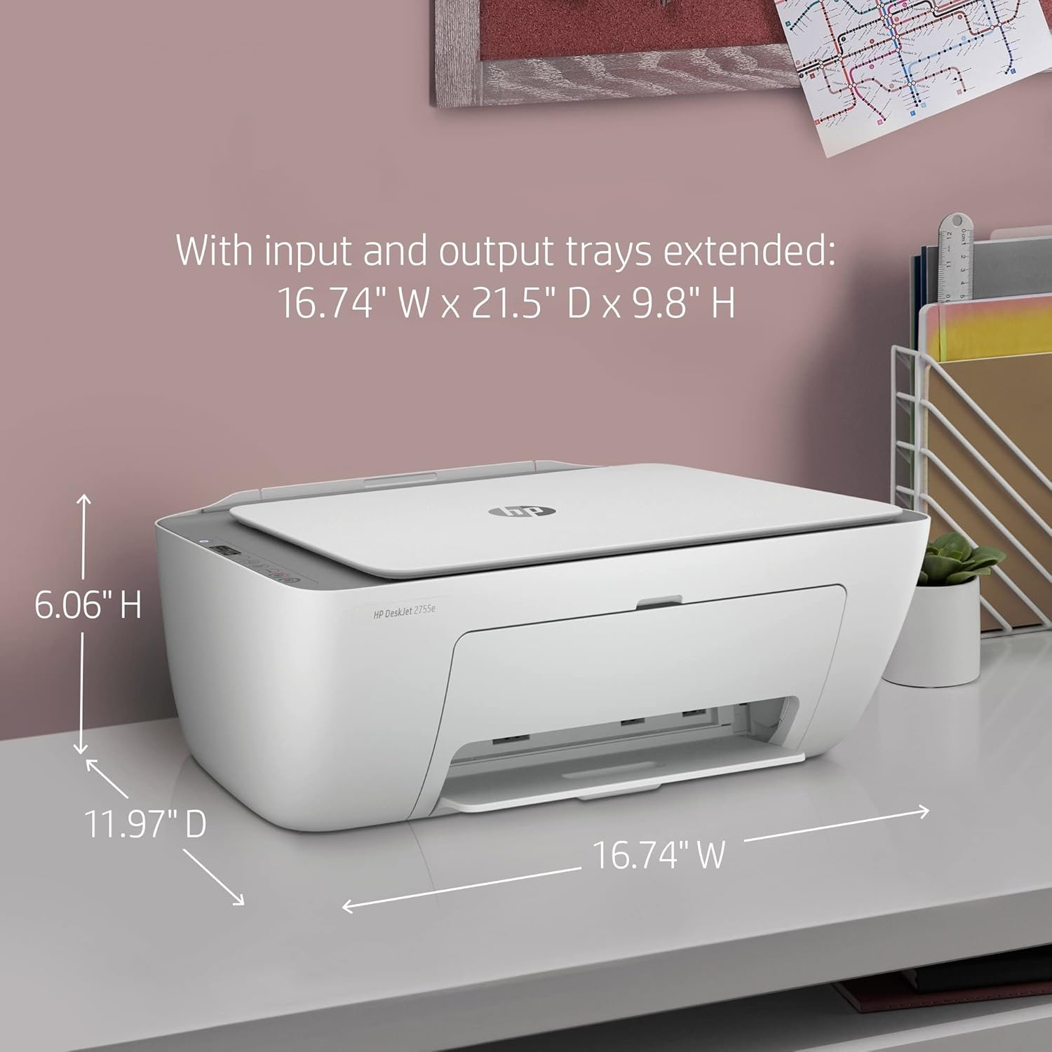 HP DeskJet 2755e Series Wireless Inkjet All-in-One Color Printer - Print Copy Scan - Mobile Printing - USB Connectivity - Up to 5.5 PPM - Up to 4800 x 1200 DPI Print Resolution + HDMI Cable
