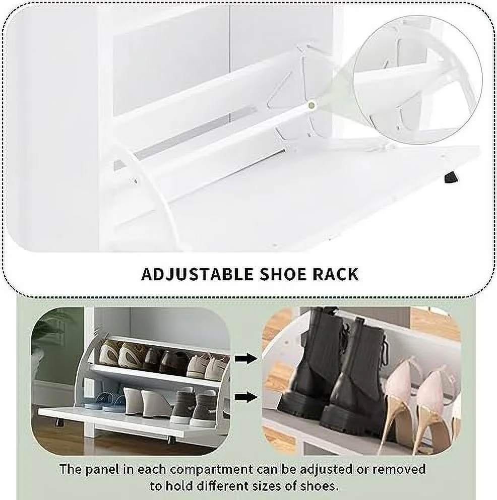 HOOMHIBIU Slim Shoe Cabinet with 2 Flip Drawers White Narrow Wall Hidden Shoe Cabinet  Freestanding Shoe Rack  Cabinet Organizer for Entrance Hallway White