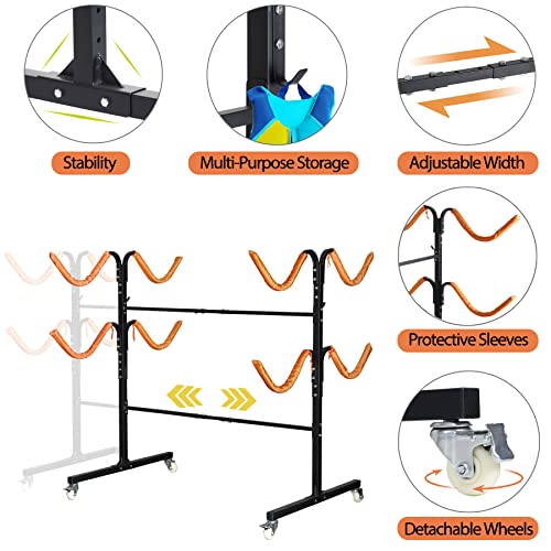 Freestanding Kayak Storage Rack 2 Kayaks/4 Kayaks, Kayak Racks for Outdoor Storage, Kayak Stand Heavy Duty Storage for Kayaks, Canoes, SUP and Surfboards