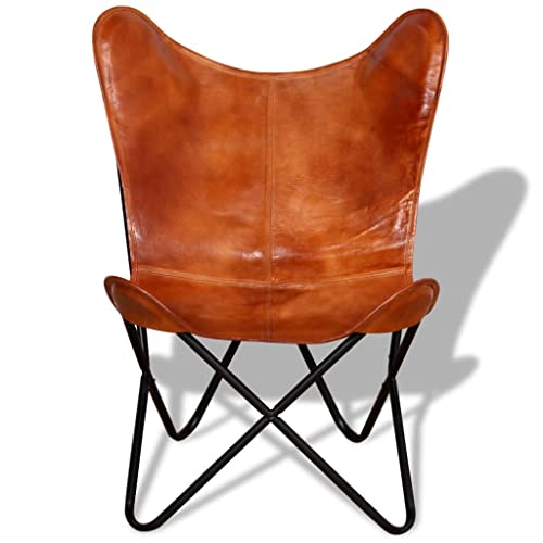 Butterfly Chair Brown Real Leather,Ergonomic Vintage Real Leather Butterfly Chair for Ultimate Comfort and Style Living Room Furniture, Chaise Lounges