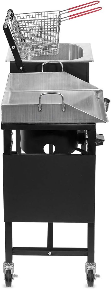 Barton 58,000 BTU Outdoor Dual Burner Stove Deep Fryer with 2-Side Shelves Propane Backyard Camping Cooking Range Wheels