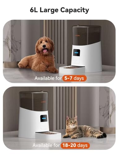 WOPET 6L Automatic Cat Feeder, WiFi Automatic Dog Feeder with APP Control for Remote Feeding, Automatic Cat Food Dispenser with Low Food Sensor and Voice Recorder, Up to 15 Meals Per Day