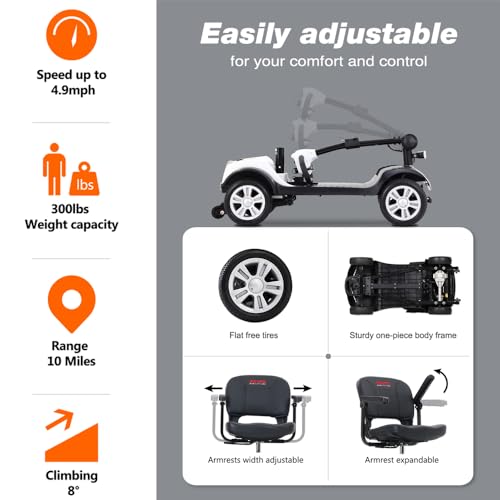 Folding Mobility Scooter for Seniors 4 Wheel Scooter for Adults Electric Medical Scooter Compact for Travel - Electric Powered Wheelchair Device - Compact Heavy Duty Mobile (Black)