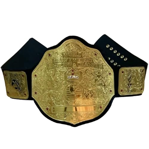 TRUE SAGA - Big Gold Wrestling Title Belt Class One Replica - Adult Waist Size Up to 46" - 2mm Metal Leather Strap