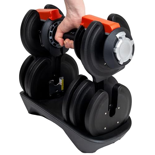 BodySport 40 Pound Adjustable Dumbbells – Includes 12 Free Weights, Ranging from 3 to 40 Pounds, Ideal for Home Gym Workouts and Weight Training