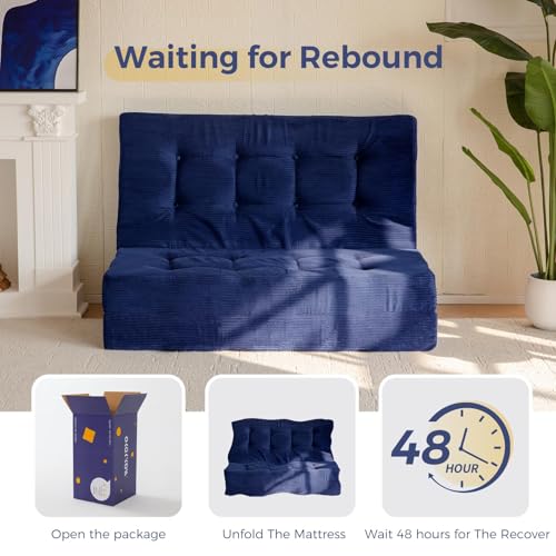 MAXYOYO Tri-Fold Mattress, 6 Inch Tufted Folding Mattress Full Foam Bed, Foldable Floor Mattress Guest Bed Mattress Topper Portable Camping Sleeping Bed with Corded Fabric, Black, 53"x75"