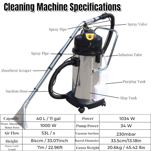 Commercial Carpet Cleaner Machine, 3 in 1 Portable Wet Dry Vacuum Cleaner, Heavy Duty Dust Extractor Sofa Curtains Carpet Cleaning for Carpet and Hard Floor