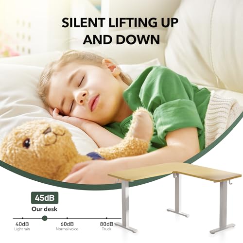 FEZIBO L Shaped Standing Desk, Electric Stand up Height Adjustable Home Office Table, Sit Stand Desk, White Top
