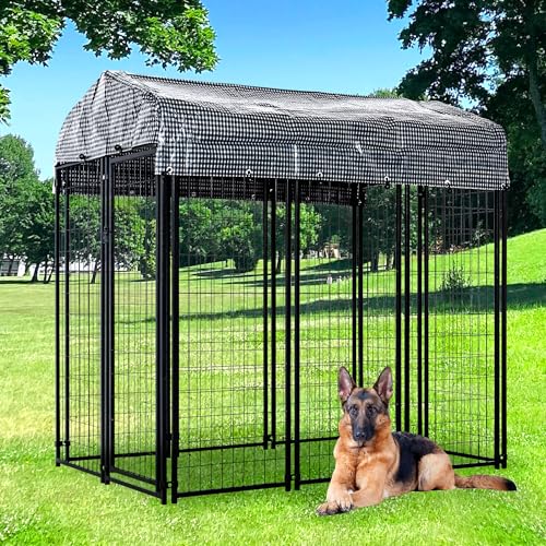 Large Outside Dog Kennel,Outdoor Dog Run Enclosure 8'x4'x6' Dog Pen House with Roof Cover Heavy Duty Welded Wire Steel Dog Playpen Animal Fence Without Feeding Door