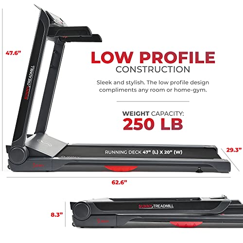 Sunny Health & Fitness Strider Foldable Treadmill, 20-Inch Wide Running Belt with Optional Exclusive SunnyFit™ App and Enhanced Bluetooth Connectivity