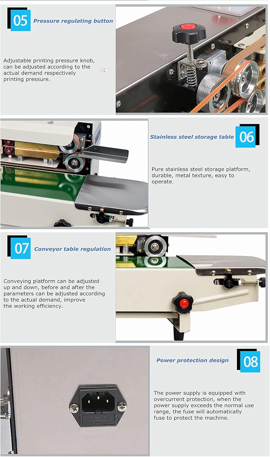 TECHTONGDA FR-770 Continuous Sealing Machine Vertical & Horizontal Automatic Band Sealer with Digital Thermostat for Plastic Poly Bag PVC Membrane Bags Film 110V