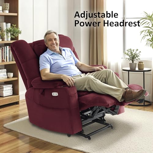 MCombo Large Triple Motor Power Lift Recliner Chair with Massage and Dual Heating, Adjustable Headrest for Tall Elderly People, Fabric 7634 (Grey, Large)