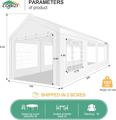COBIZI 20x40 Party Tent Heavy Duty, Galvanized Wedding Tent, Event Shelter for Parties, Outdoor with Removable Sidewall & Built-in Sandbag, Carpas para Fiestas, Large Canopy, Waterproof, White