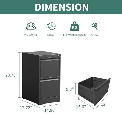 3 Drawer File Cabinet with Lock, Vertical File Cabinet for Home Office,Heavy Duty Metal File Storage Cabinet for Letter/Legal/A4/F4 Size File,Easy Assemble (Black, Vertical 3 Drawer)