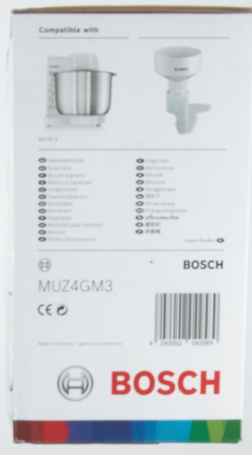 Bosch Grinder for Grinding Cereals Attachment for Food Processor MUZ4GM3, 14.4 x 16 x 22.2 cm, White