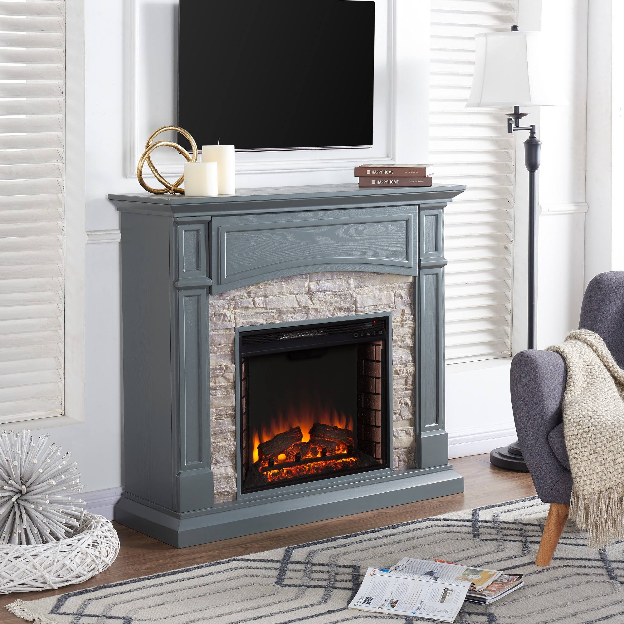 Salski Electric Media Fireplace Gray with Weathered Stone - Aiden Lane