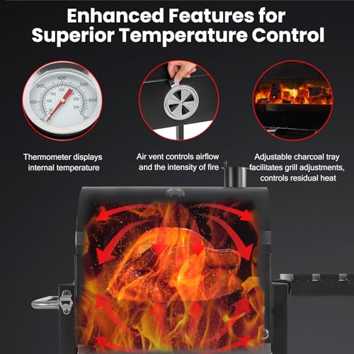 Charcoal Grills,Outdoor BBQ Grill Large Smoker Grill with Side Table,Backyard Barbecue Grill Patio and Parties,Grills Outdoor Cooking with Cast Iron Grill Grates