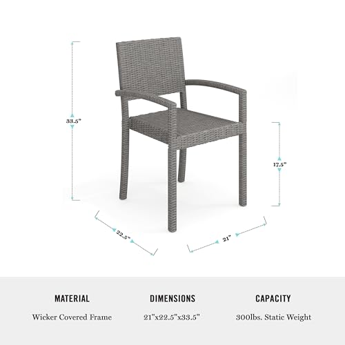 Martha Stewart Bedford Indoor-Outdoor Stackable Patio Armchairs with Rattan Wicker Finish in Brown, Set of 2