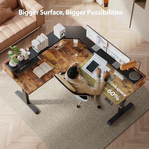 Agilestic L Shaped Electric Standing Desk with 2 Drawers, 63 Inch Ergonomic Adjustable Height Desk with Storage, Corner Desk Sit Stand up Computer Table for Work Office Home, Rustic Brown