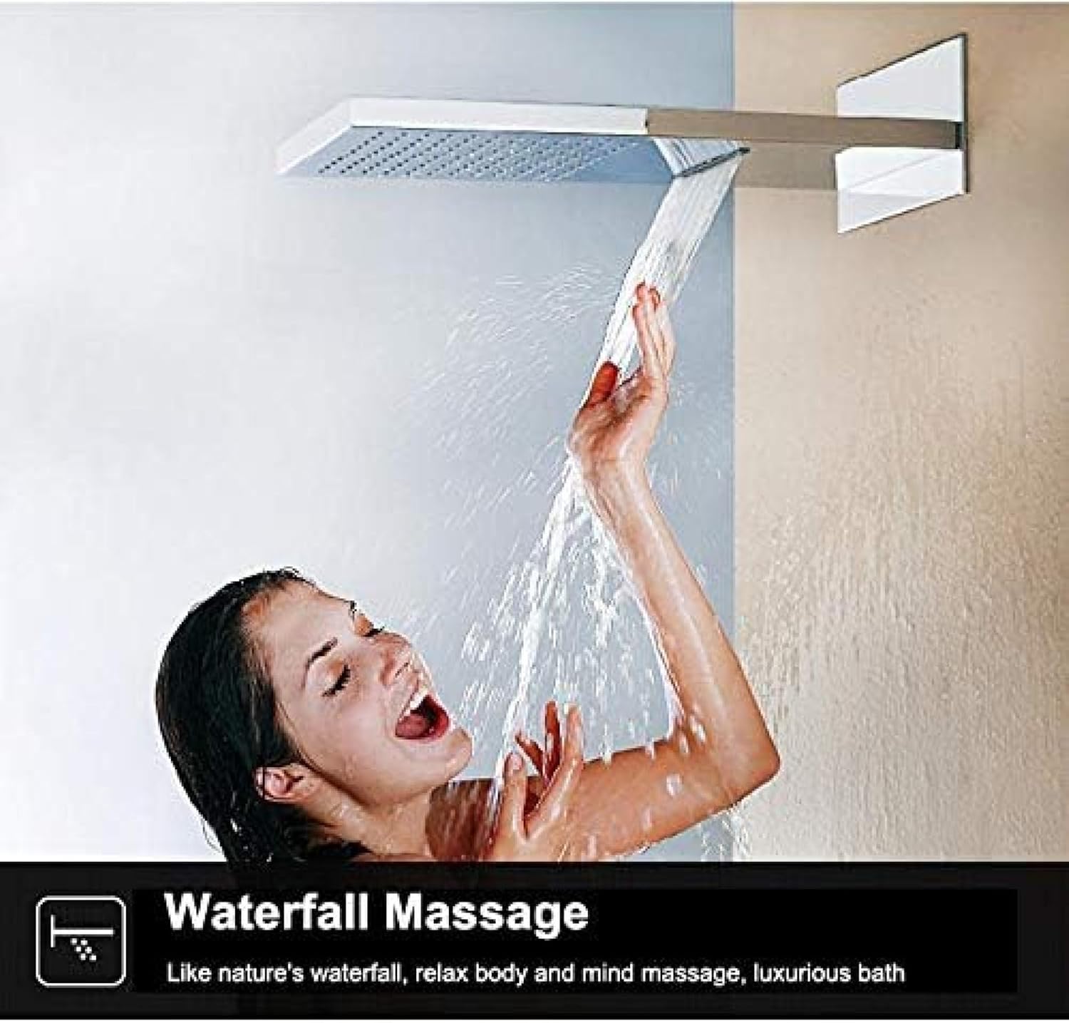 Shower System, LED Luxury Shower Set Waterfall Rainfall Shower Head Shower Faucet Bathroom Faucets Thermostatic 4 Ways Mixer Tap Wall Mount