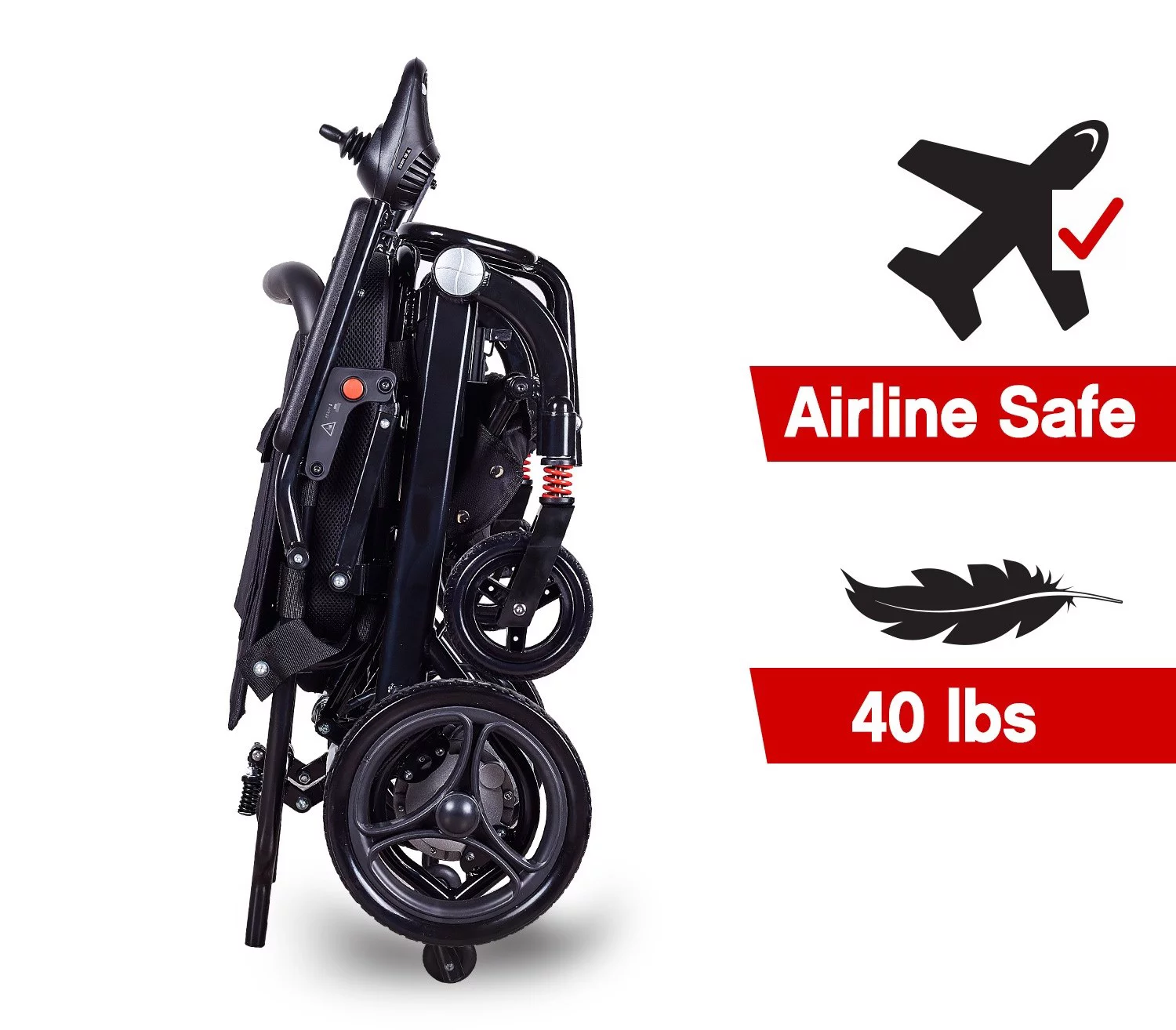Lightweight (Net Weight 40lbs) Foldable Electric Wheelchair - Black