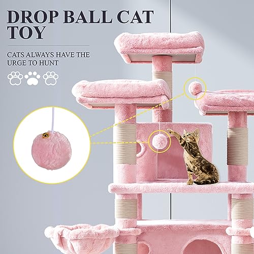 Allewie 68 Inches Cat Tree/House and Towers for Big Feline/Scratching Post/Multi-Level Large Kitty Climbing Tree with Condo/Smokey Grey