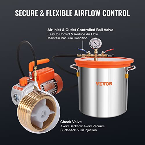 VEVOR Vacuum Pump 7 CFM 3/4HP Dual Stages Air Conditioning Vacuum Pump 2Stage with 5 Gallon Vacuum Chamber Ultimate Vacuum Manifold Gauge Set, Manifold Gauge and Hose for Air Conditioning Systems