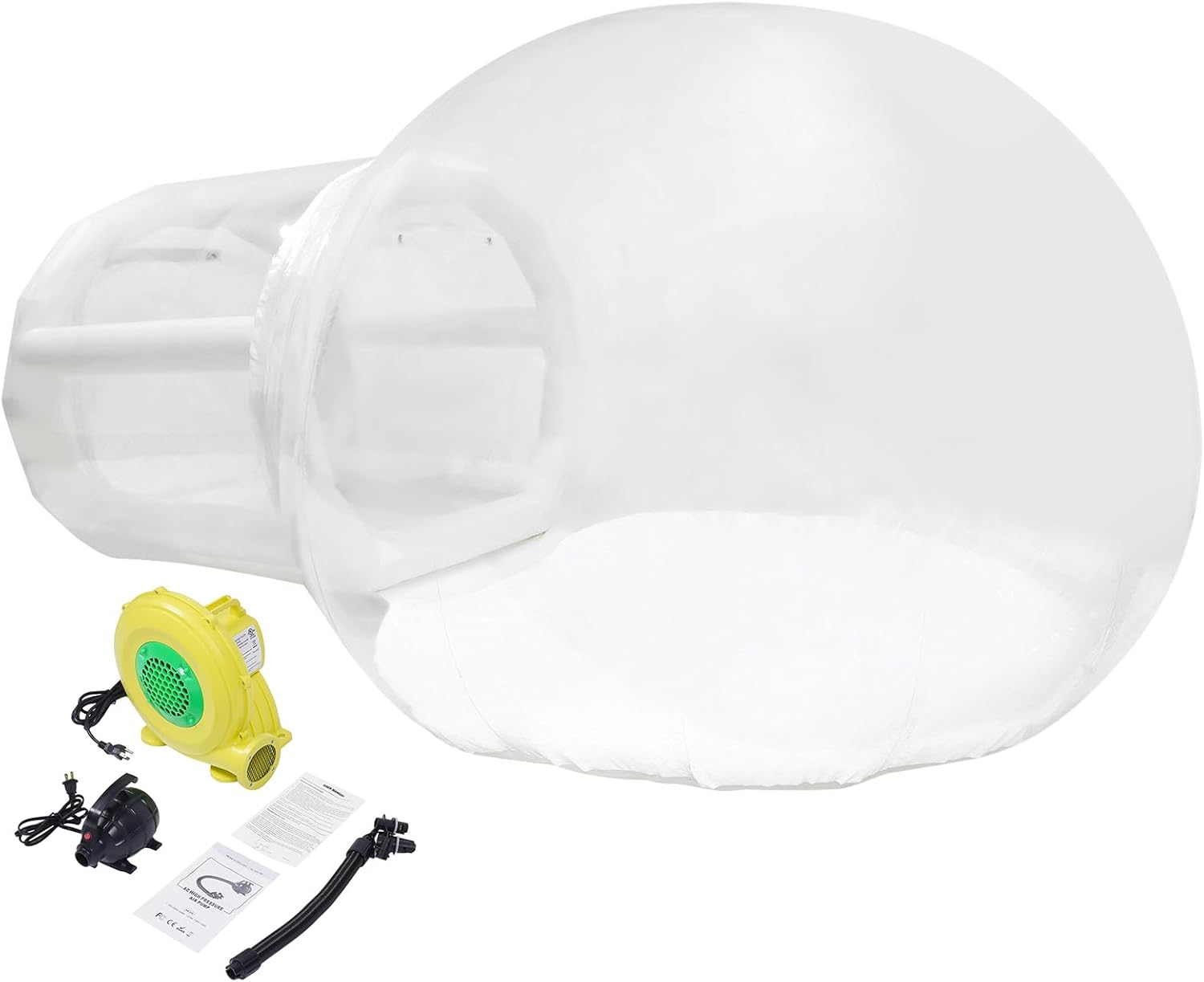 Inflatable Bubble Tent, Outside Transparent Bubble House Foldable PVC Clear Bubble Tent Eco Home Tent w/600W Black Air Pump and 300W Yellow Blower Luxury Dome for Camping Party (118in+78in)*94in(L*H)