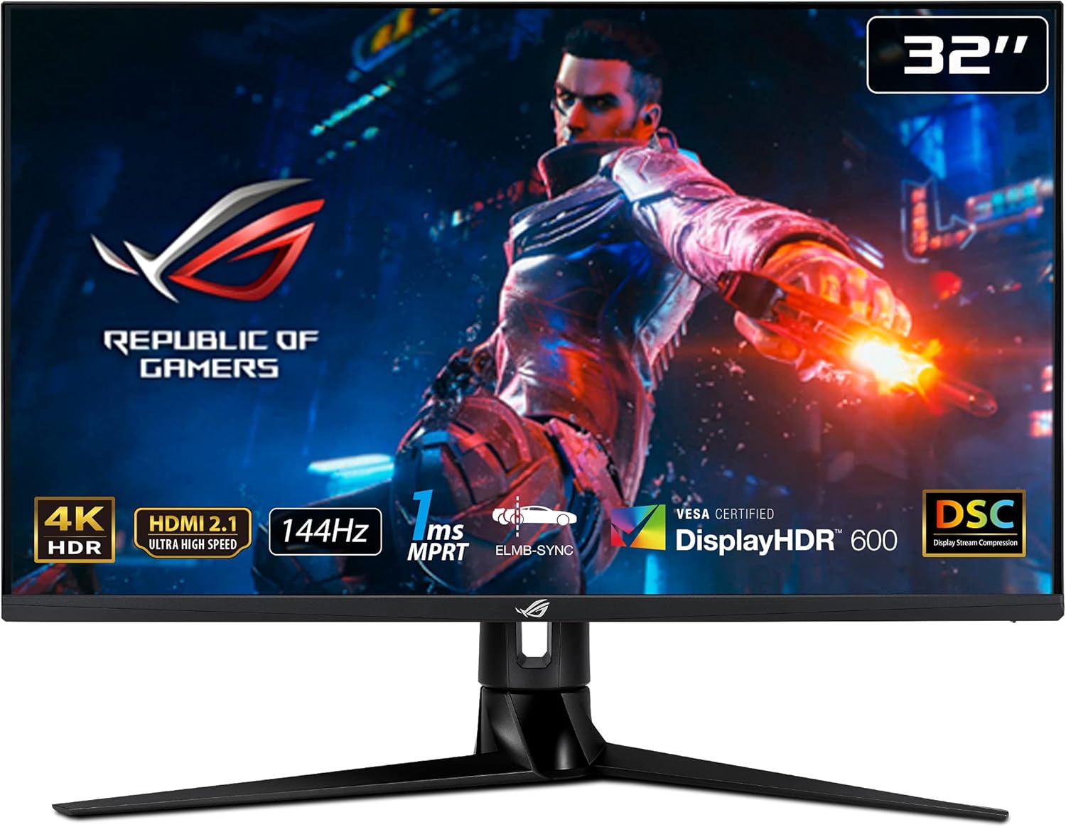 ASUS ROG Swift PG32UQ 32” 4K HDR 144Hz DSC HDMI 2.1 Gaming Monitor, UHD (3840 x 2160), IPS, 1ms, G-SYNC Compatible, Extreme Low Motion Blur Sync, Eye Care, DisplayPort, USB, DisplayHDR 600