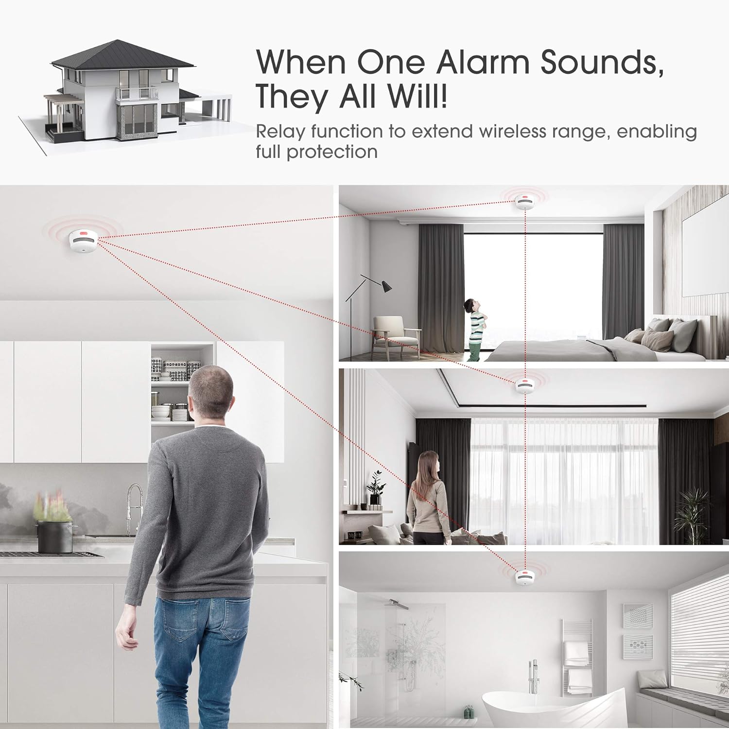 [Upgraded Version] X-Sense Wireless Interconnected Smoke Detector Fire Alarm with Over 820 feet Transmission Range, XS01-WR Link+, 6-Pack