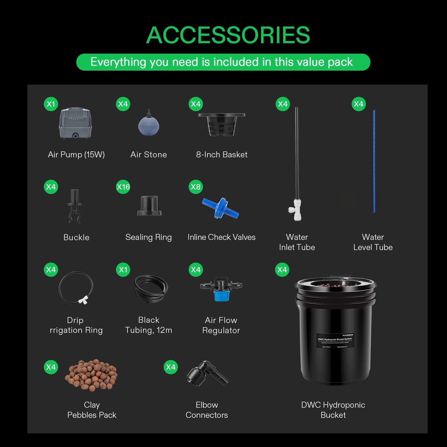 VIVOSUN DWC Hydroponics Grow System, 5-Gallon Deep Water Culture, and Hydroponics Growing System 108 Plant Sites, 3 Layers 12 Food-Grade PVC-U Pipes Gardening System Grow Kit