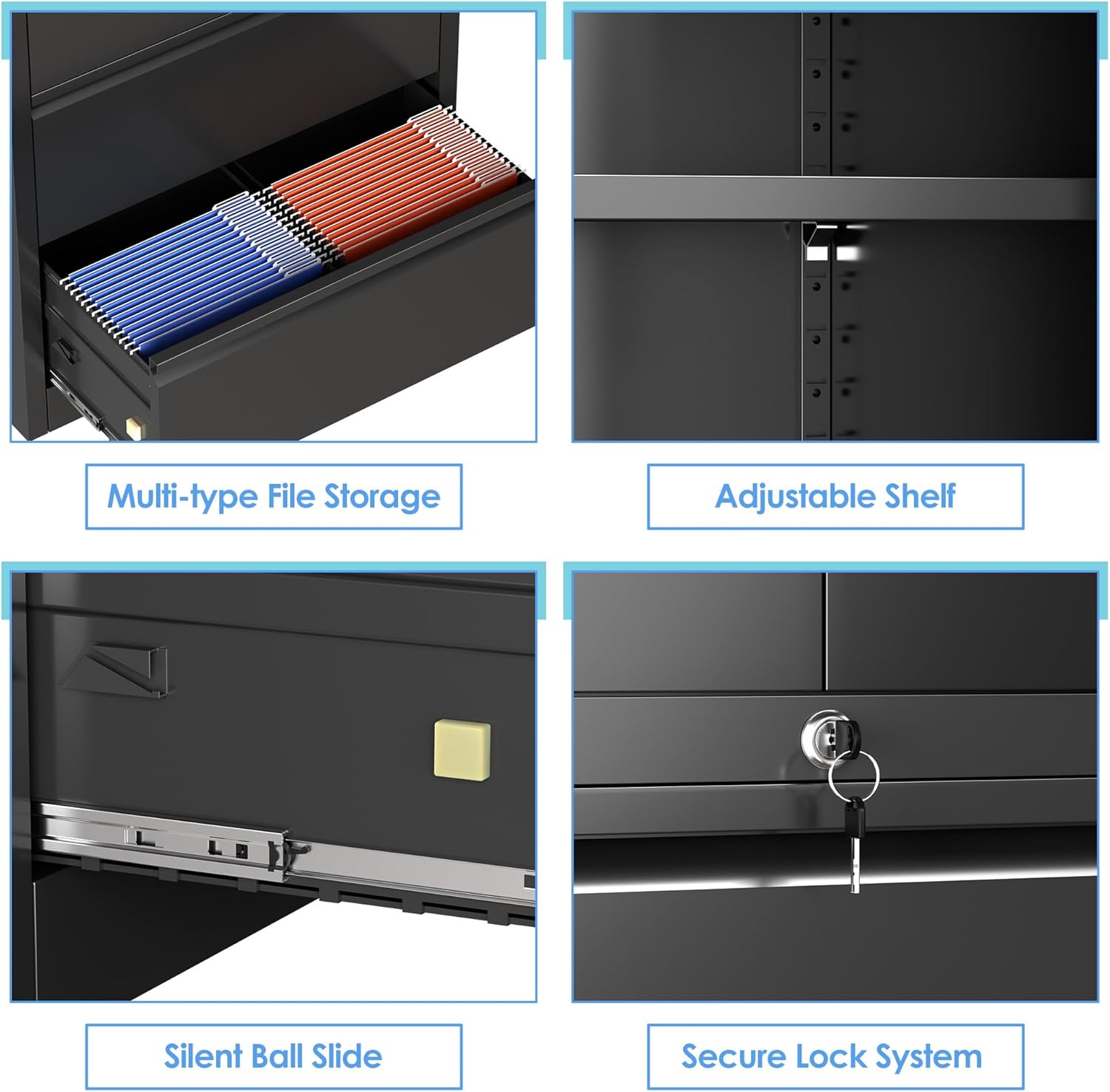 70.1" H Metal File Cabinets,File Cabinet with Lock and Adjust Shelves,3 Drawers Office Storage Cabinet with Lock for Letter/Legal/F4/A4 Size Files,Black,Assembly Required.