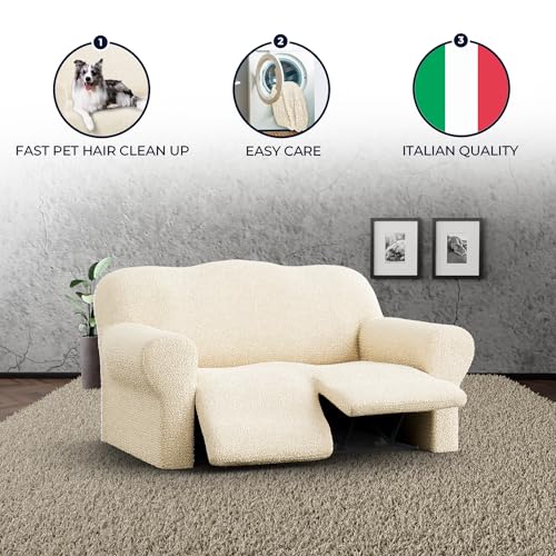 PAULATO BY GA.I.CO. Recliner Sofa Cover - Reclining Couch Slipcover - Soft Polyester Fabric Slipcover - 1-Piece Form Fit Stretch Furniture Protector - Mille Righe Collection - Blue (Couch Cover)