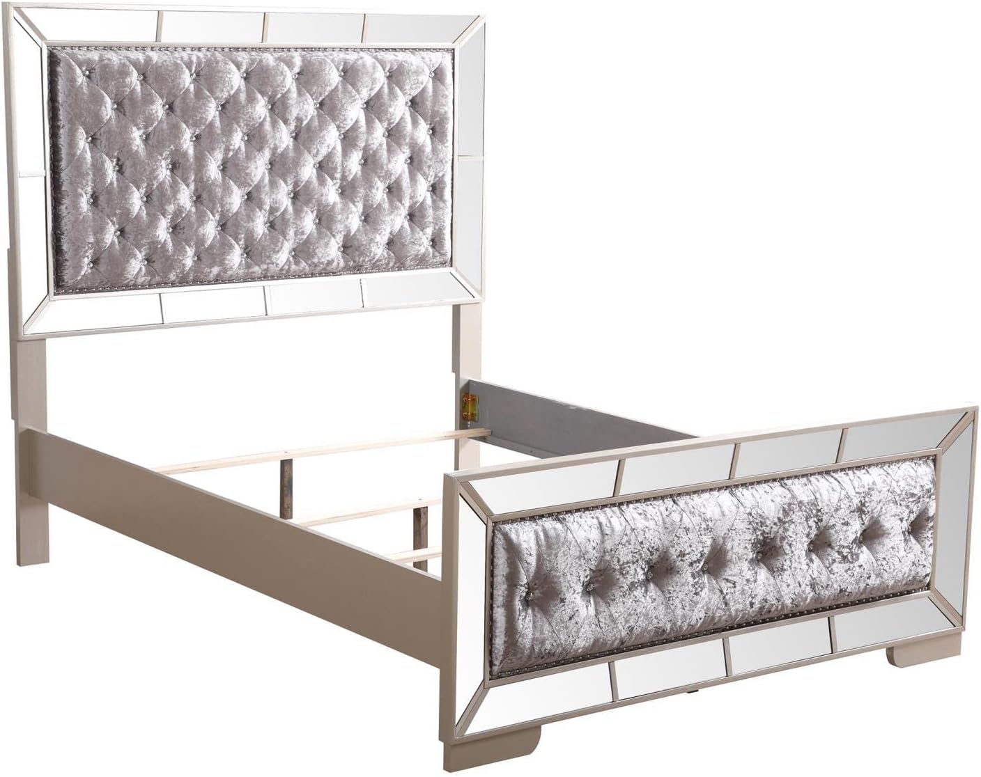 Indoor Home Decorative Modern Furniture Hollywood Hills Silver Champagne Queen Panel Beds