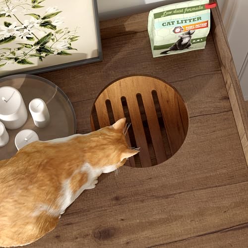 47.25 Inch Multi-Functional Hidden Cat Litter Box Enclosure with Smart Door & LED Light, Modern Cat House with Scratching Post & Stairs, Can be Used as Side Table/TV Stand - White