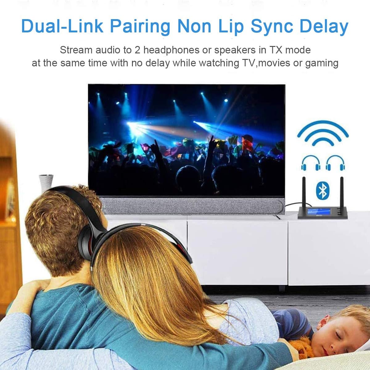 Bluetooth Transmitter Receiver, Wireless Bluetooth Adapter with Unique LCD Display, Low Latency Bluetooth 5.0 Audio Adapter, Dual Link Optical RCA AUX for Headphones, TV, PC, Laptop and Speaker