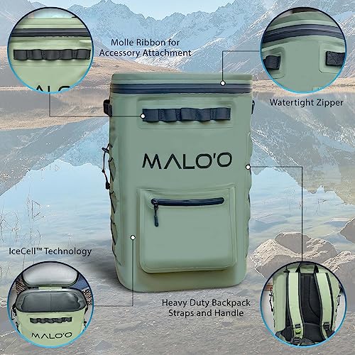 Malo'o Pro Adventure Insulated Backpack Cooler Holds 30 Cans for 48 Hours - Perfect Cooler Backpack Camping, Hiking, Fishing, Kayaking, Sports, or Beach- IceCell Technology Construction
